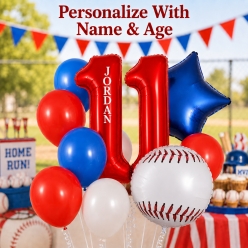Baseball PERSONALIZED 2 Digit Age & Name Balloon Bouquet